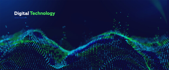 Fototapeta premium Digital Technology Data Network Flowing Across An Abstract Landscape, Creating A Futuristic Science Grid Background For Big Data Visualization And Digital Innovation. Vector Illustration