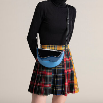 Tartan Plaid Skirt With Black Turtleneck And Bag