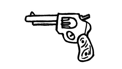 Fototapeta premium Revolver Doodle – Hand Drawn Black Outline Gun Drawing for Western and Vintage Designs