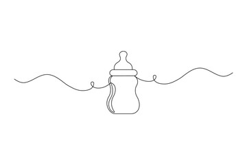 Obraz premium WebBaby bottle one line art depicting a single continuous line drawing of a milk feeder. Clean vector with editable stroke.