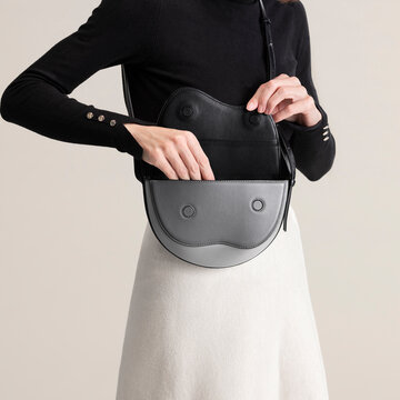 Black Leather Bag Fashion Closeup