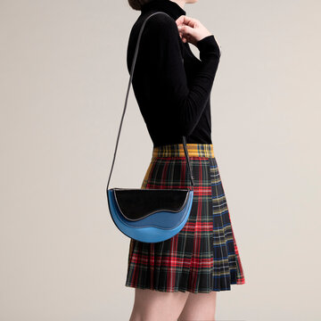 Tartan Skirt Fashion With Black Handbag