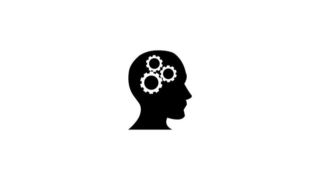 Human head with rotating gears icon animation, creative thinking, problem solving, innovation, and technology concept