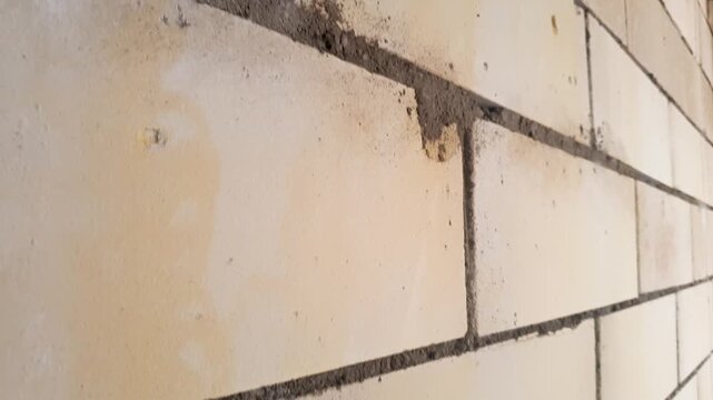 Foam block wall. Block construction, gas silicate block partition, industrial construction of buildings and walls.