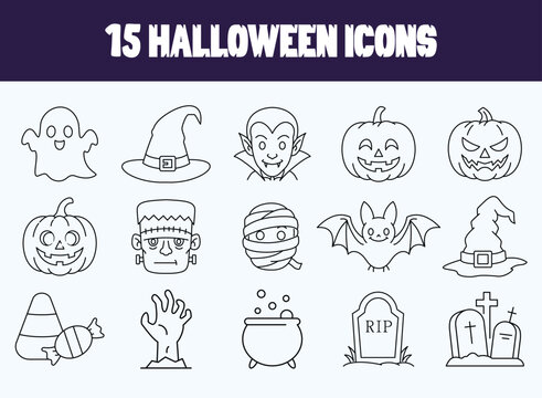 Halloween Icons Set With Pumpkins Ghosts Witch Hats Vampire Mummy And Spooky Elements