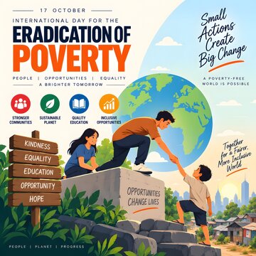 Children helping each other climb steps towards a better future for international day for the eradication of poverty