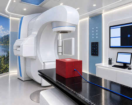 Radiotherapy Linear Accelerator with QA Phantom in a Treatment Room