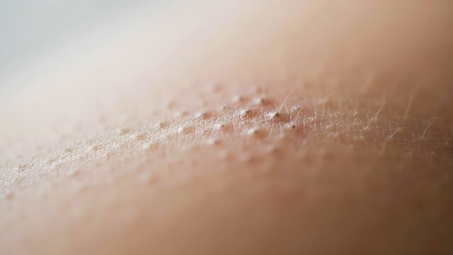 Close-up of Skin with Excessive Sweat and Visible Pores on Surface