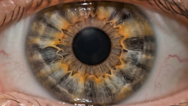 Close-up of Human Eye with Brown, Blue and Gray Iris and Pupil