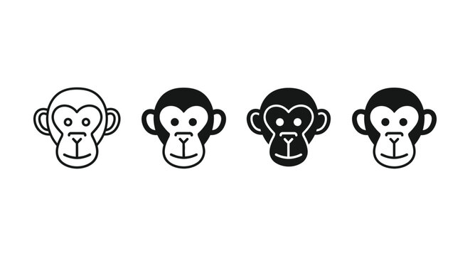 Four happy monkey faces in a row