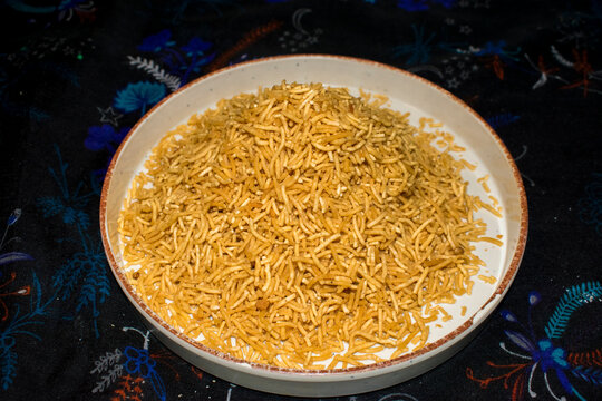 besan bhujiya served on a plate, showcasing a traditional Indian savory snack made from gram flour