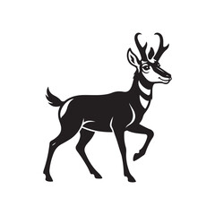 Obraz premium Graphic illustration of a pronghorn antelope standing in profile with pronghorn antelope wildlife