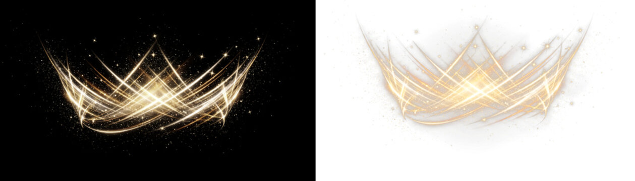 Png golden light crown effect with sparkles and glowing trails isolated on transparent background