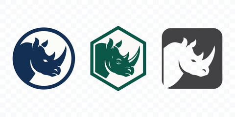 Set of three rhinoceros head icons in varied geometric frames for logo branding with rhino icon wild animal rhino emblem vector graphic design © Nur-uz-zaman