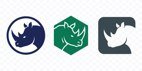 Set of minimalist rhino head logos in circular hexagonal and square frames rhino logo animal logo minimalist design vector illustration icon set wildlife © Nur-uz-zaman