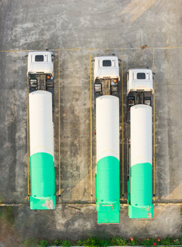 Aerial Parked Cryogenic Industrial Liquefied Gas Tank Trucks
