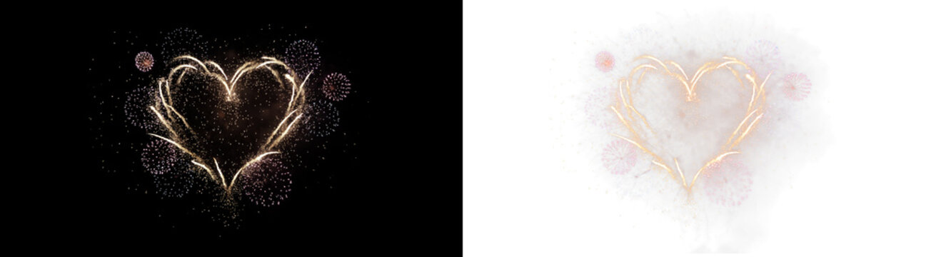 Png golden heart shape made of sparkling fireworks isolated on transparent background