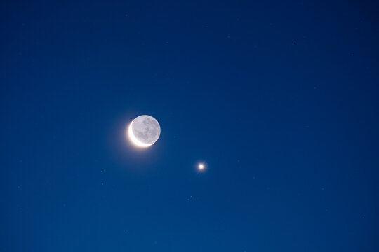 Crescent Moon and Venus at Dusk