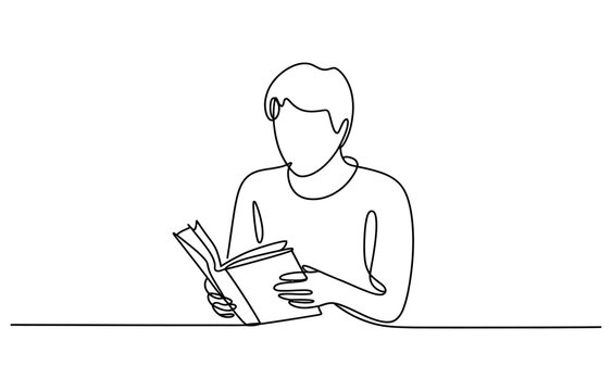 Continuous single line drawing of a man reading a book Vector, illustration