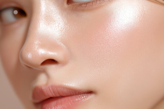 Ultra close up Korean skin smooth glow soft ffe fc dfd radiant skin texture dewy complexion