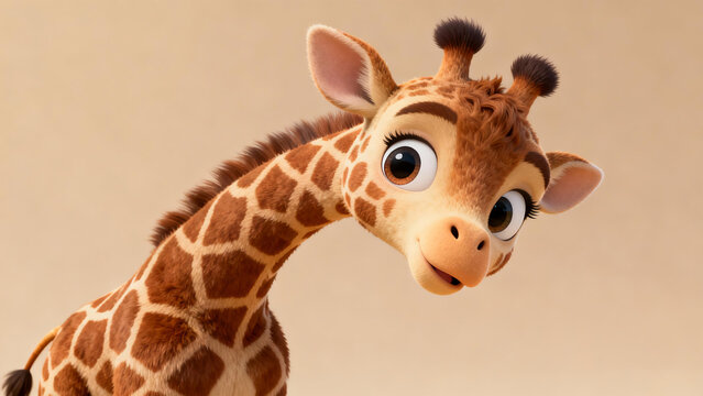 Baby GiraffeCute 3D cartoon baby giraffe with big eyes, wildlife character illustration for children