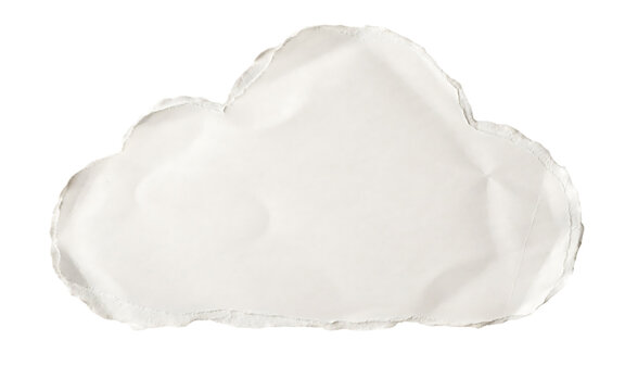 Cloud Shape Cutout, White Paper Texture Isolated on White Background. Torn Edge Paper Cloud, Decorative Element for Design. Paper Craft Cloud Shape, Creative Concept.