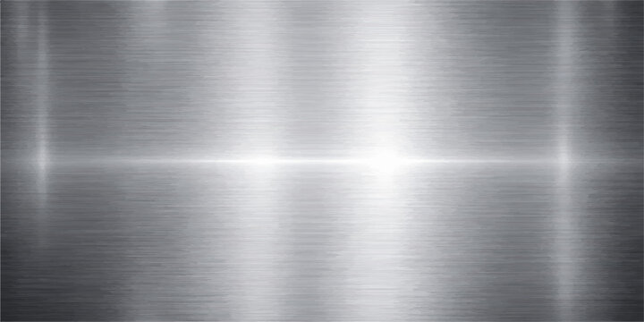 Horizontal brushed stainless steel metal texture background vector illustration with a bright central light reflection   