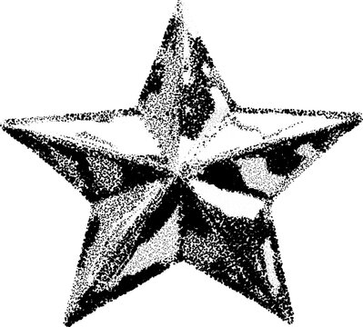 Halftone dotted star in retro grunge style with transparent background