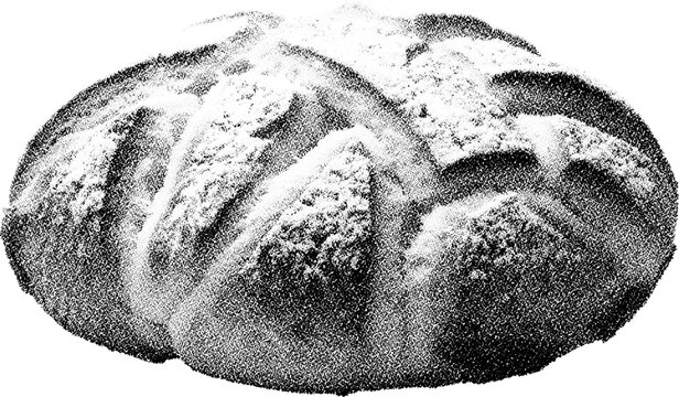 Halftone dotted retro grunge transparent bread in stipple design