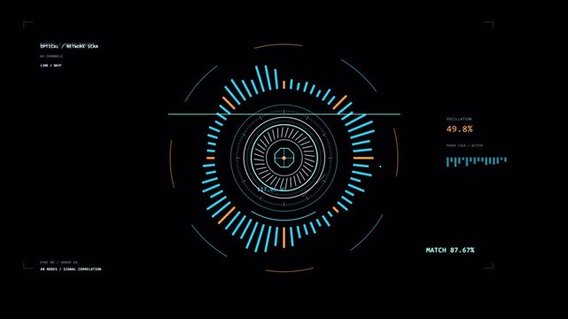 High-tech 4K loop of a dynamic digital audio spectrum equalizer in a futuristic HUD dashboard. Ideal for music visualization, cybersecurity, sci-fi, and tech projects.