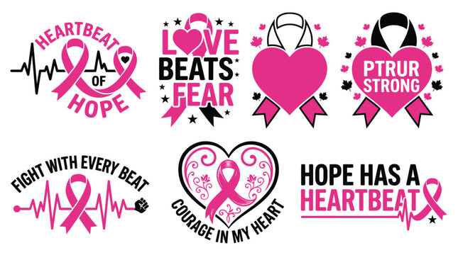 A powerful collection of vector graphics promoting breast cancer awareness support and hope for those affected by this challenging disease and survivors
