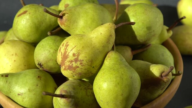 Pears Fruit Food Background. Yellow pear in bowl