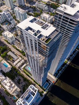 Aerial drone photo of Elysee Miami a lucury highrise condominium building in Edgewater
