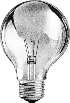 Halftone stipple dotted retro grunge transparent light bulb in a trendy vintage style