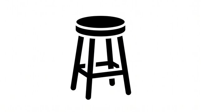 Tall bar stool vector illustration icon featuring a black minimalist high seat chair design isolated on white background for interior room furniture layout applications