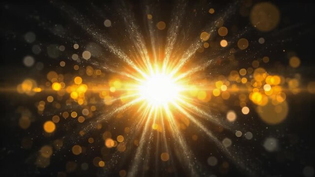 Radiant Golden Light Bursting with Particles and Bokeh in Dark Space Creating Cinematic Energy for Business or Celebration Concepts