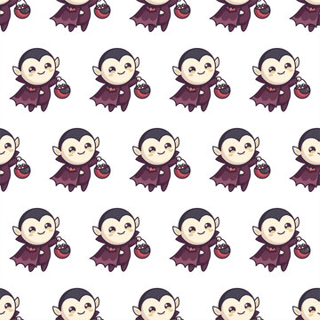 Cute Cartoon Vampire Seamless Pattern for Halloween