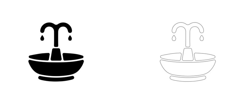 Drinking water fountain vector icon filled and outline, public drinking water fountain and park amenity symbol.