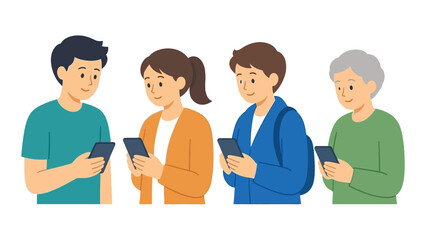 Fototapeta premium Four People Using Tablets Together in Conversation