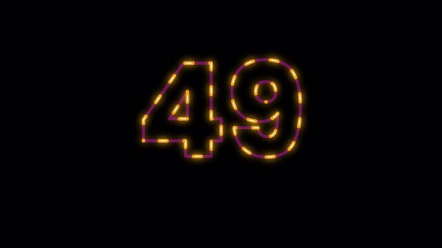 Number 49 sign made of bright glowing orange neon lights on a overlay Transparent  background for celebration or countdown design elements