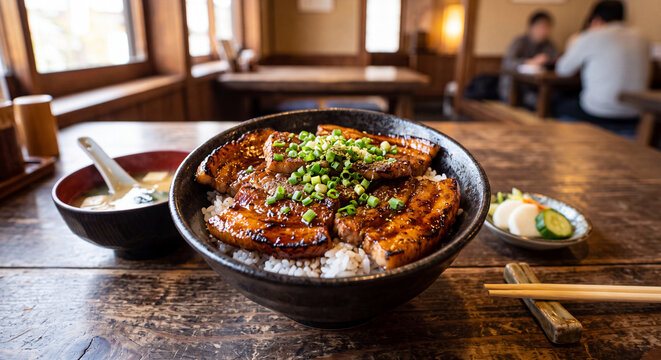 豚丼 豚肉 ご飯 和食 日本食 タレ ボリューム スタミナ 背景用素材