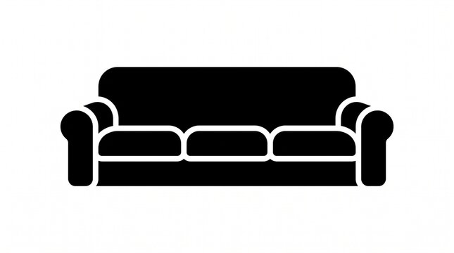 Comfortable sofa vector icon isolated on white background, featuring modern furniture three seater couch outline illustration graphic for interior design and living room UI elements