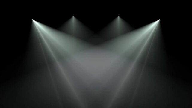 Spotlight stage light beams on black background, Bright Illumination projector rays for product showcase, theater performance, and concert event.