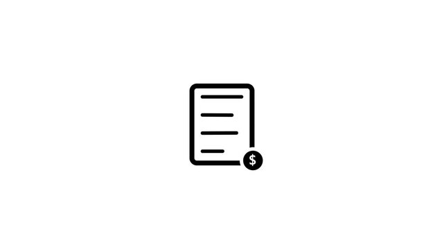 Minimal white document invoice icon with dollar sign on white background, simple finance payment bill symbol for accounting, billing, business, banking, money and financial services