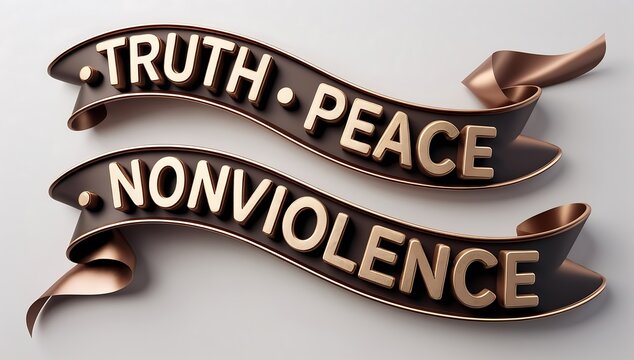 Truth peace and nonviolence text on black ribbon banners