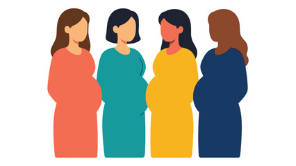 Fototapeta premium Four Pregnant Women Standing Together in Colorful Dresses