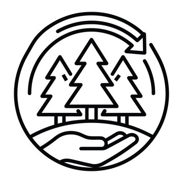 Reforestation and sustainable forest conservation line icon vector
