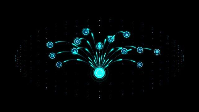 Cyan Digital Network Node Explosion and Particle Connection Motion Graphic