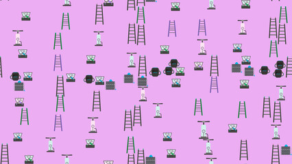 Pattern of tools, ladders, and brick walls © amalia