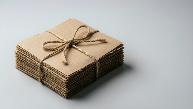Kraft Paper Stack with Jute Twine Bow &mdash; Isolated Stationery Product for Packaging and Branding Mockups